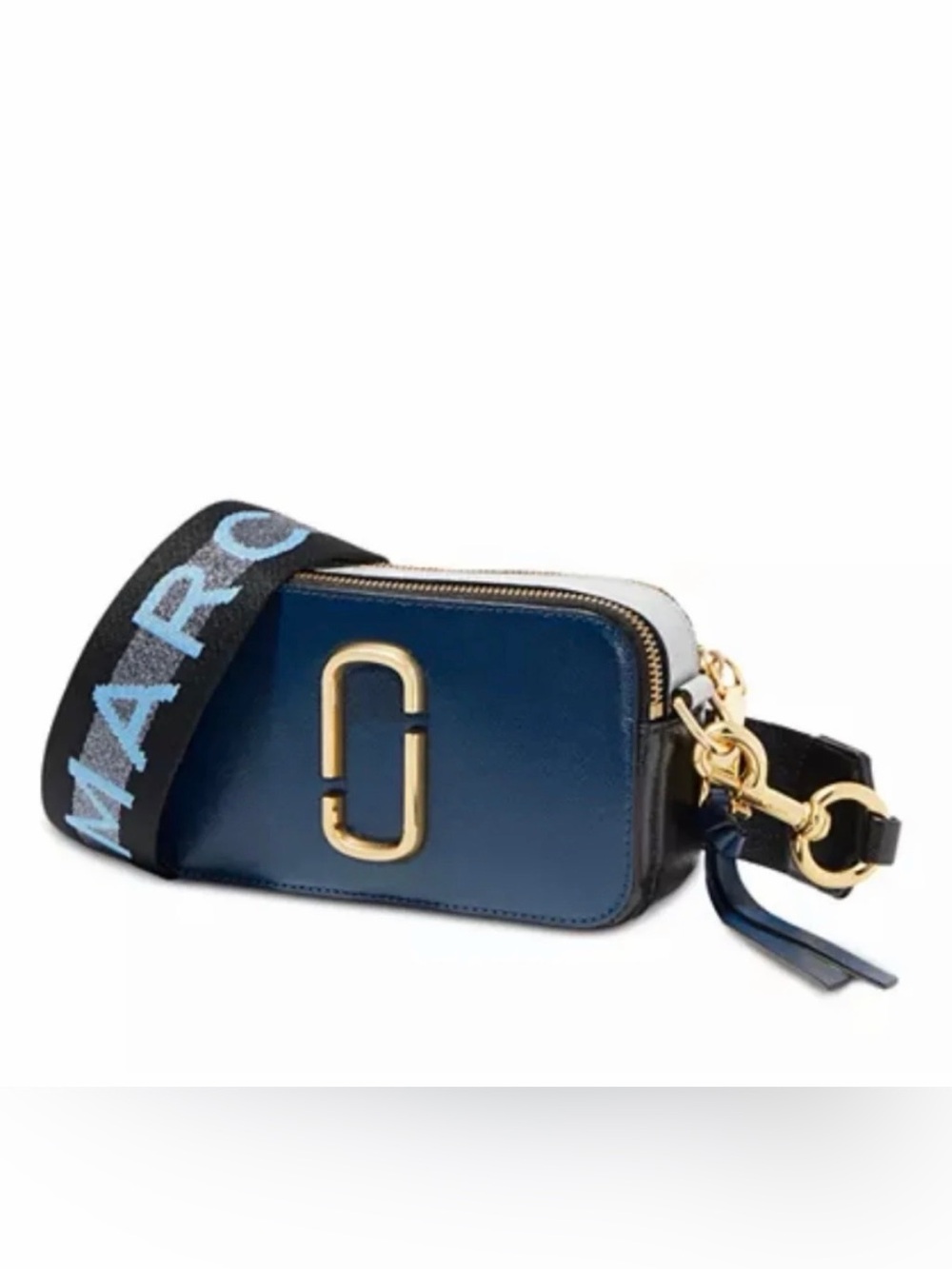 Marc Jacobs Blue Leather Snapshot Crossbody with Logo Strap
